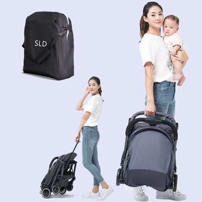 Travel Lite Stroller - SLD by Teknum - Dark Grey + Sunveno Baby Stroller Organizer / Bag - Yellow wave